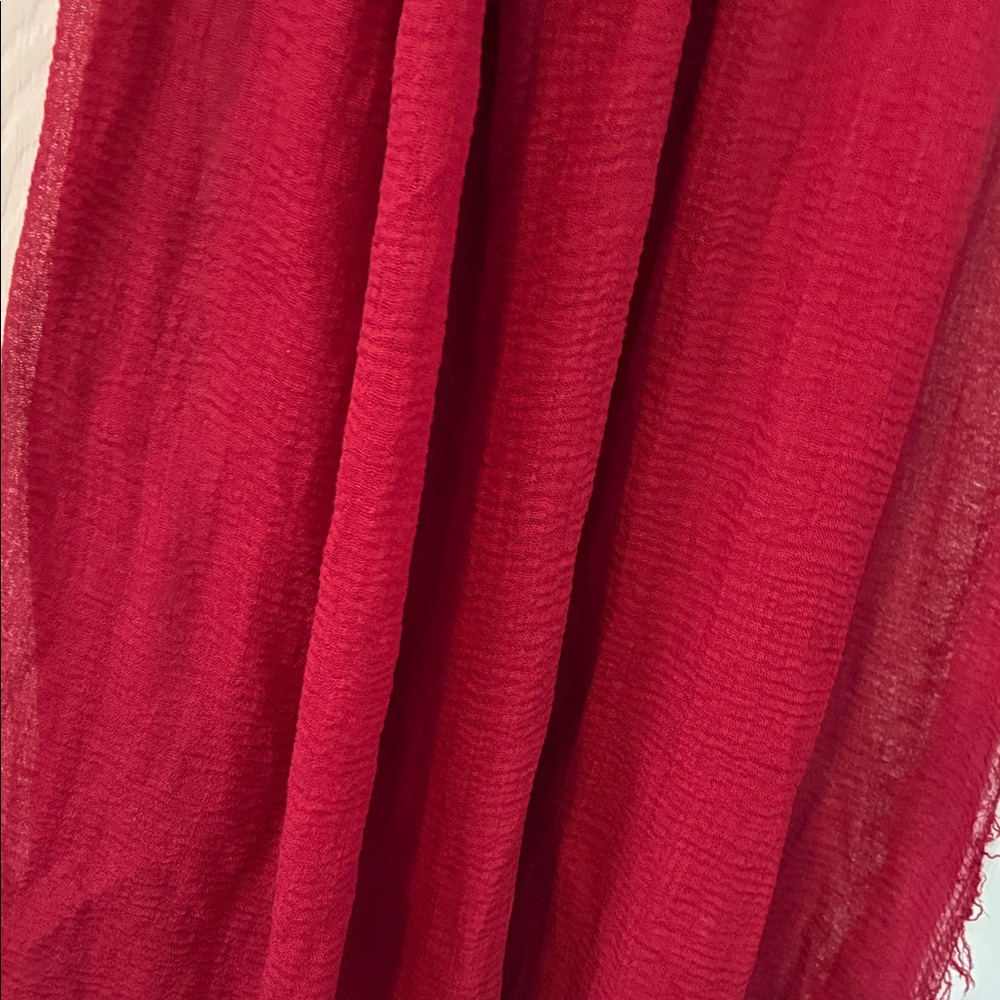 Red Sheer Fabric Head Wrap Cover Scarf Fringe - Picture 2 of 3